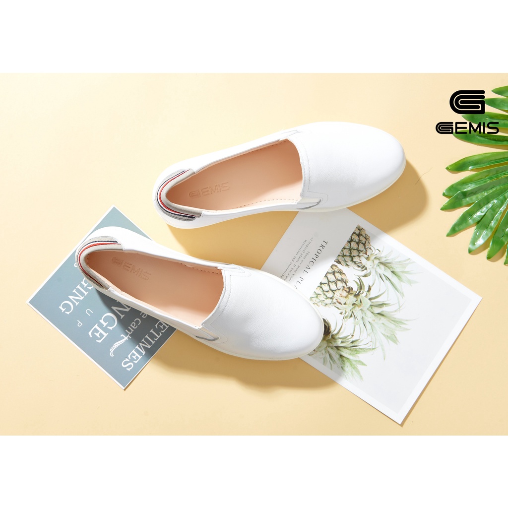 Giày slipon da bò 1cm GEMIS - GM00307 Đen/Trắng