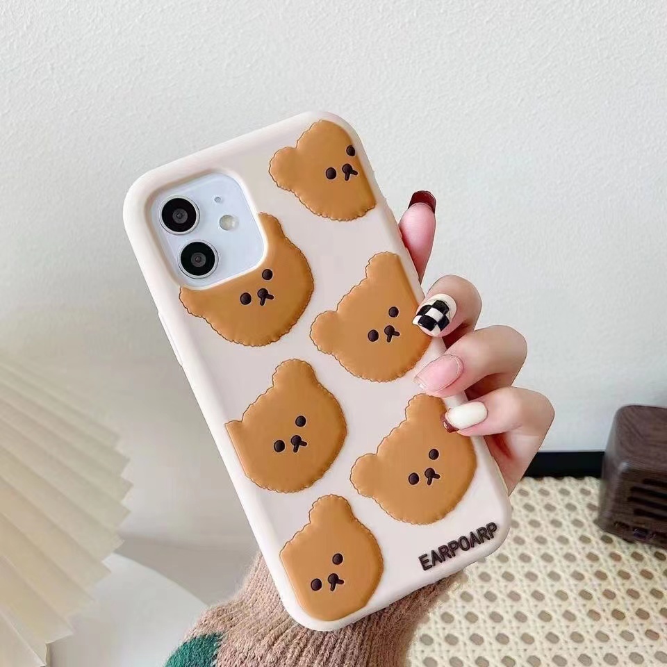 Ốp Điện Thoại Silicon Họa Tiết Gấu Nâu Dễ Thương Chống Sốc Cho iPhone 13 12 11 Pro Max XR XS Max X