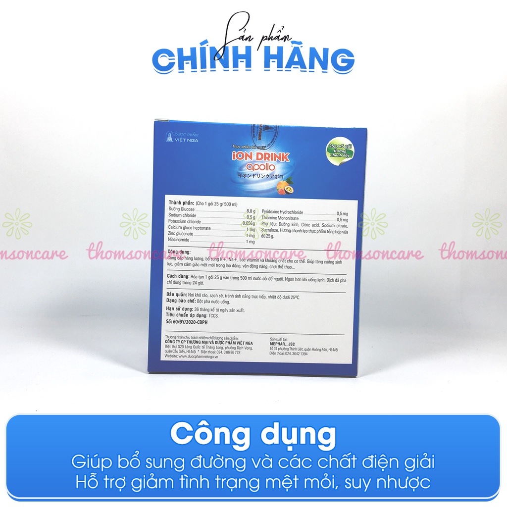 Nước điện giải ion drink powder Oresol hộp 5 gói vị chanh leo Orezol - Bù nước khi ốm sốt, chơi thể thao