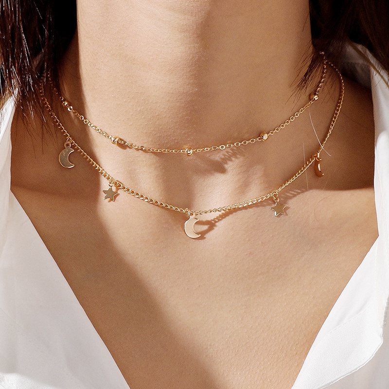 Dây Chuyền Hai Lớp Mặt Hình Mặt Trăng Và Ngôi Sao Phong Cách Hàn Quốc i89