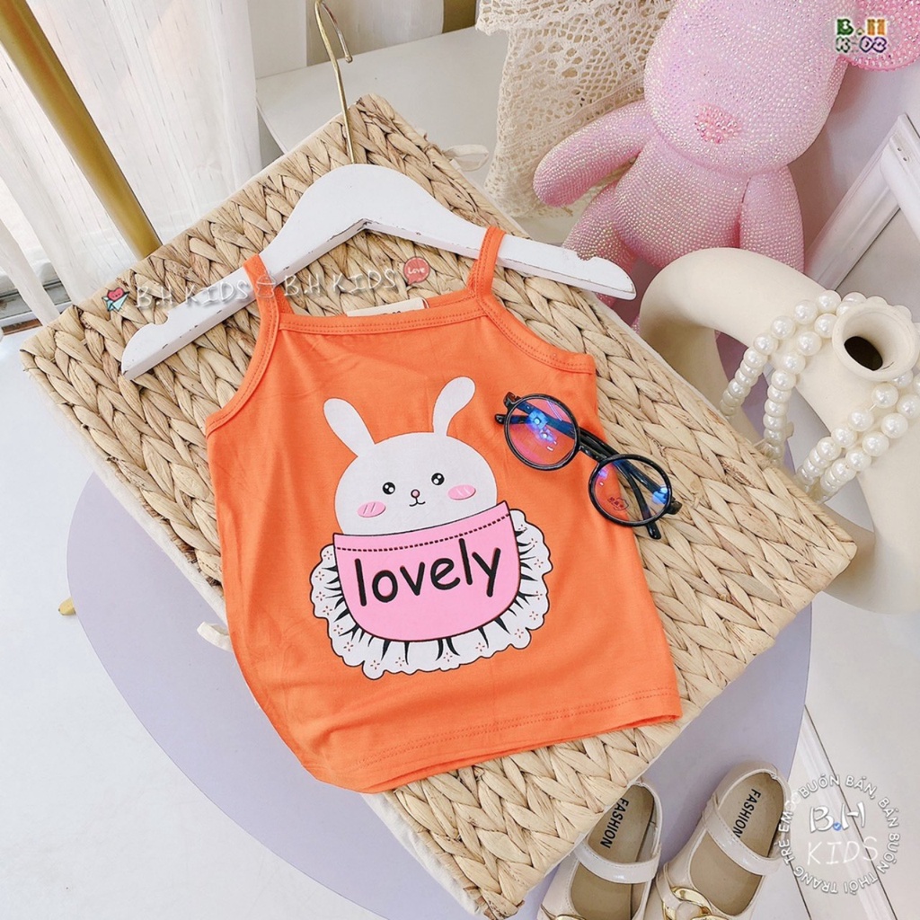 Áo 2 dây chất thun lạnh cho bé gái in họa tiết mặc mát ngày hè- Đồ cotton hai dây bé gái từ 1 2 3 4 tuổi