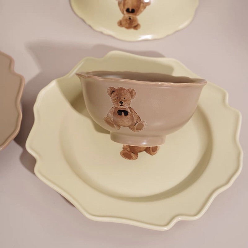 Set bát đĩa sứ gấu, set bát kiểu Hàn cute