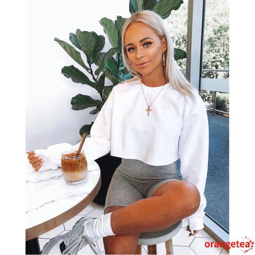 Áo Hoodie Croptop Tay Dài Dáng Rộng Phong Cách Thể Thao Mới