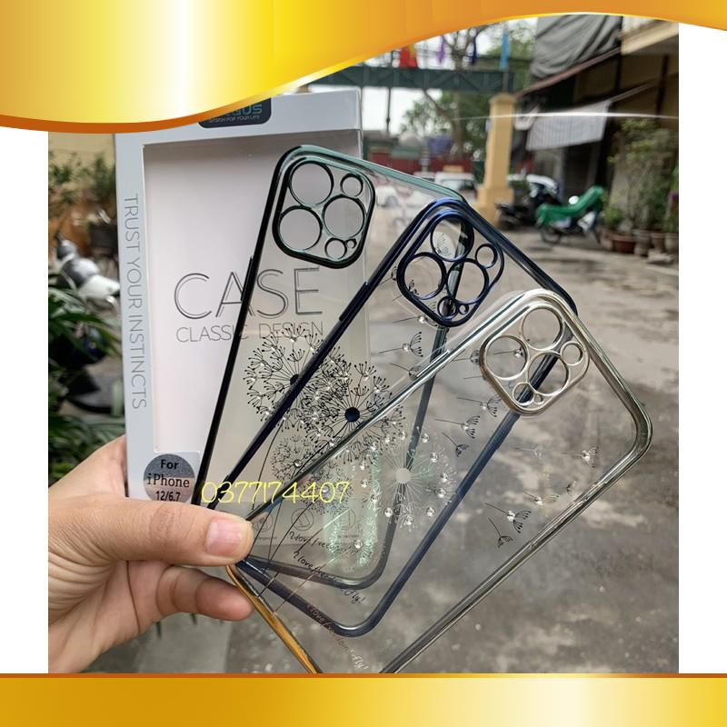 Ốp lưng likGus hoa Bồ công anh đính đá cho iPhone 7 đến 12 Pro Max viền màu bảo vệ cụm camera siê