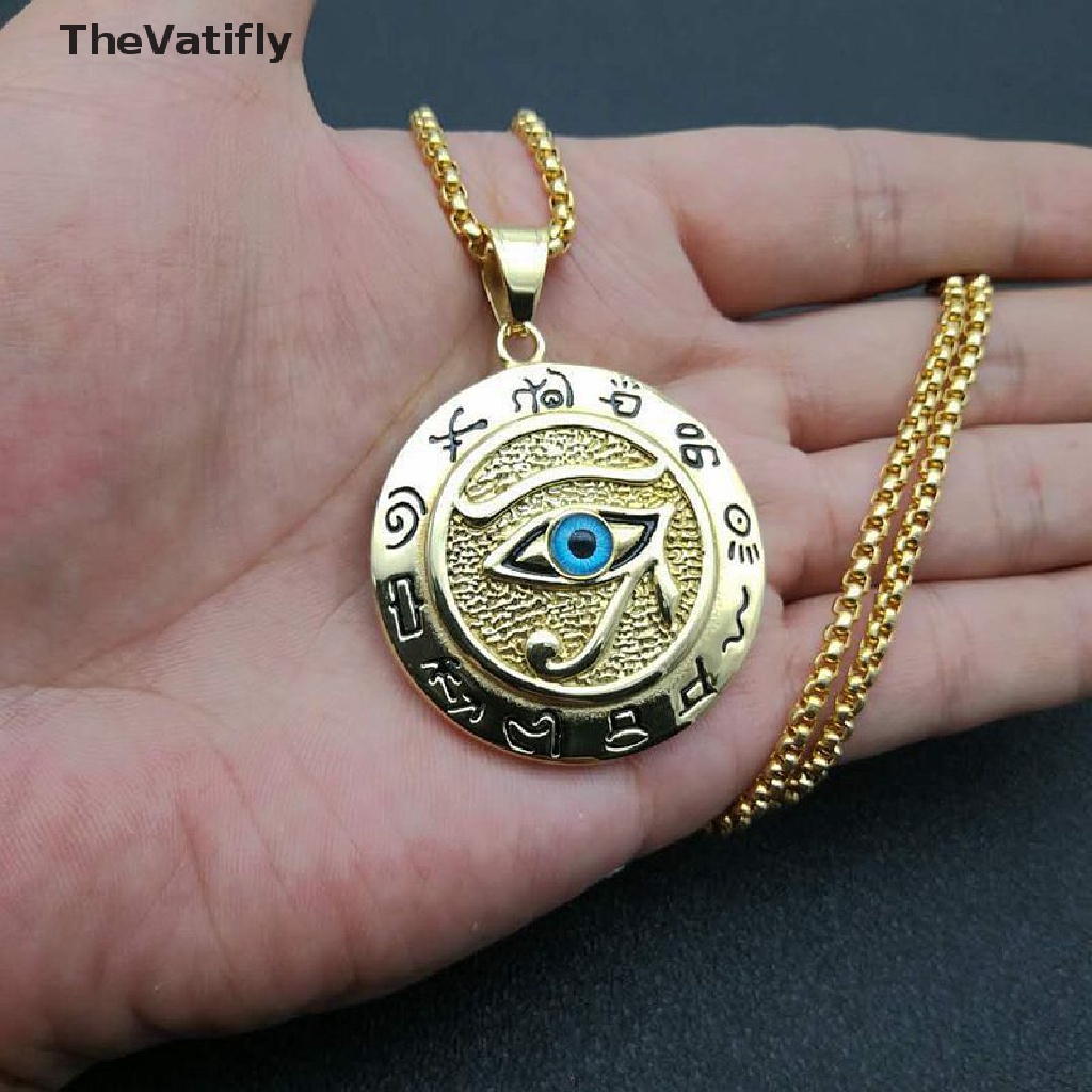 [Thevalifly] Dây Chuyền Mặt Tròn Hình Mắt Ai Cập Cổ Đại Bằng Thép Không Gỉ