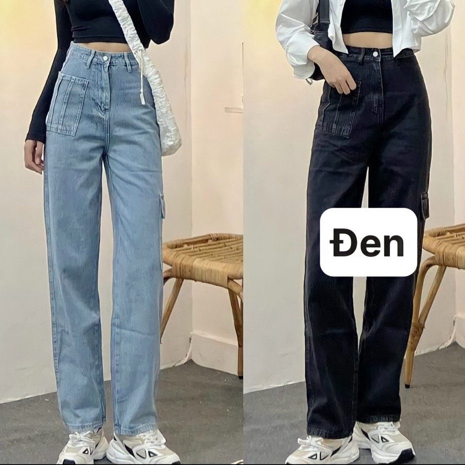 Quần jean nữ ống suông rộng, Quần bò túi hộp mẫu mới phong cách cá tính - chất jean mềm mịn cao cấp