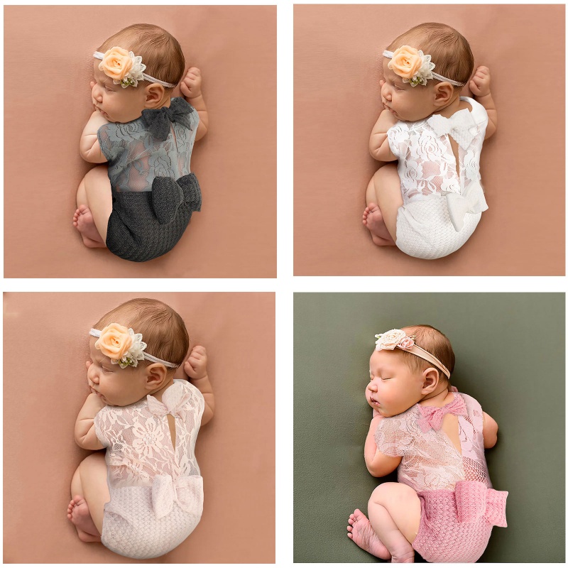 Bộ Áo Liền Quần Công Chúa Phối Ren Dùng Chụp Ảnh Cho Bé Gái Sơ Sinh