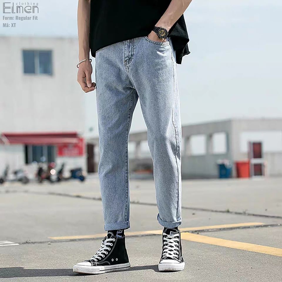 Quần Baggy Jean Trơn Xanh Unisex Chất Dày Dặn Co Giãn | BigBuy360 - bigbuy360.vn