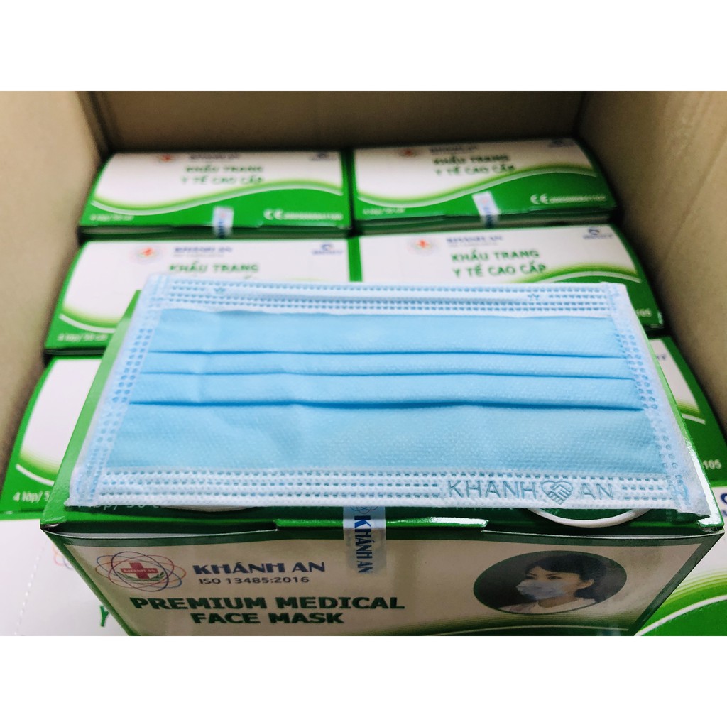 Khẩu trang y tế 4 lớp kháng khuẩn Khánh An - Màu xanh (50 cái/hộp) | BigBuy360 - bigbuy360.vn