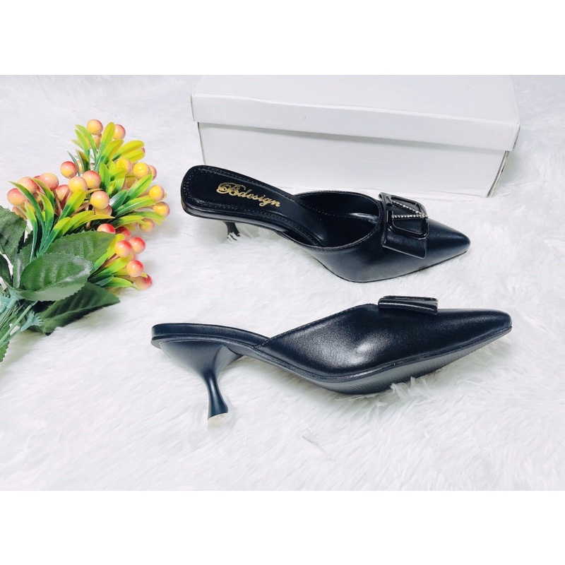 Sục da {FREESHIP }sục nữ sục cao gót giày cao gót mũi nhọn gót nhọn 5cm 2 màu đen kem sành điệu thời trang