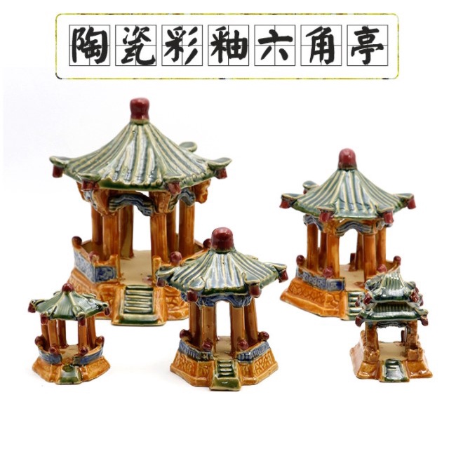 Mô Hình Tháp Chùa Tầng Bằng Gốm Men - Tháp Trang Trí Tiều Cảnh Cho Bể Cá, Hồ Cá