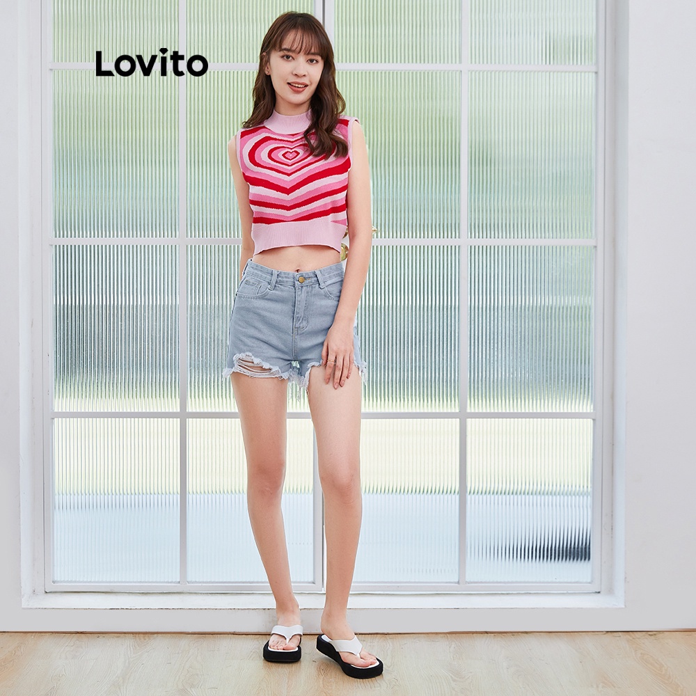 Áo Lovito cổ tròn không tay in họa tiết trái tim dáng ôm thời trang thường ngày cho nữ L04160 (màu hồng) | BigBuy360 - bigbuy360.vn