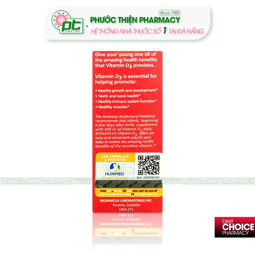 Vitamin D3 drops dạng nhỏ giọt cho bé BioAmicus Vitamin D3 10.3ml - Hàng chính hãng nhập khẩu tại nhathuocphuocthien