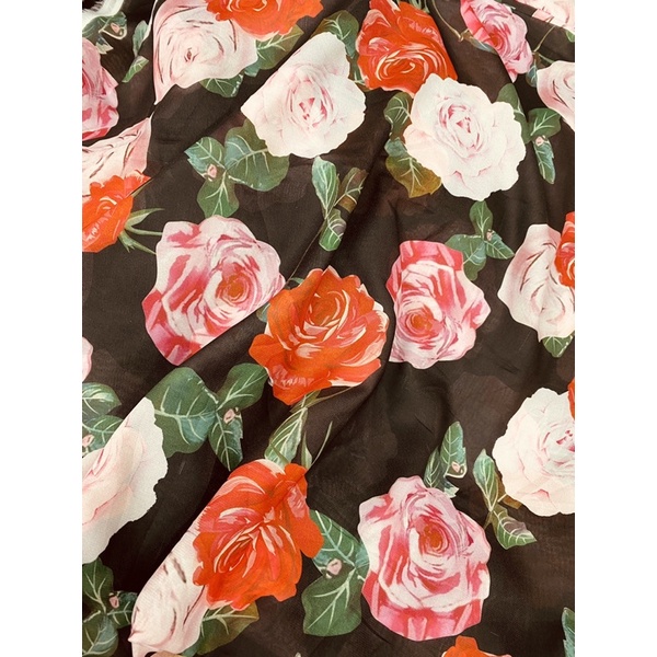 Vải voan tơ hoa hồng may đầm áo dài áo kiểu