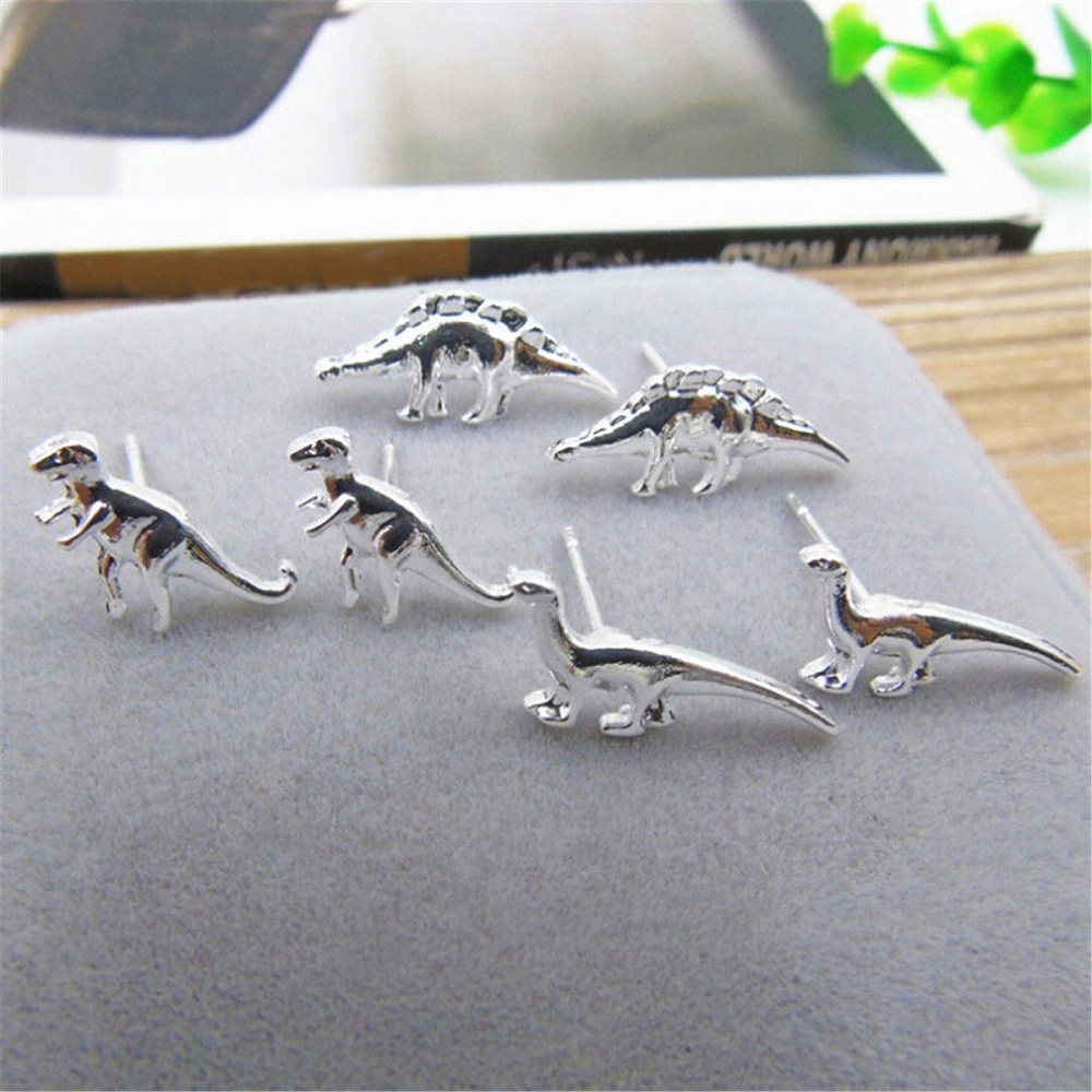 Bộ 3 đôi bông tai hợp kim hình khủng long dễ thương