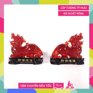 Cặp tượng Tỳ Hưu đỏ huyết rồng phong thủy chiêu tài cao 10cm - Kèm hướng dẫn khai quang