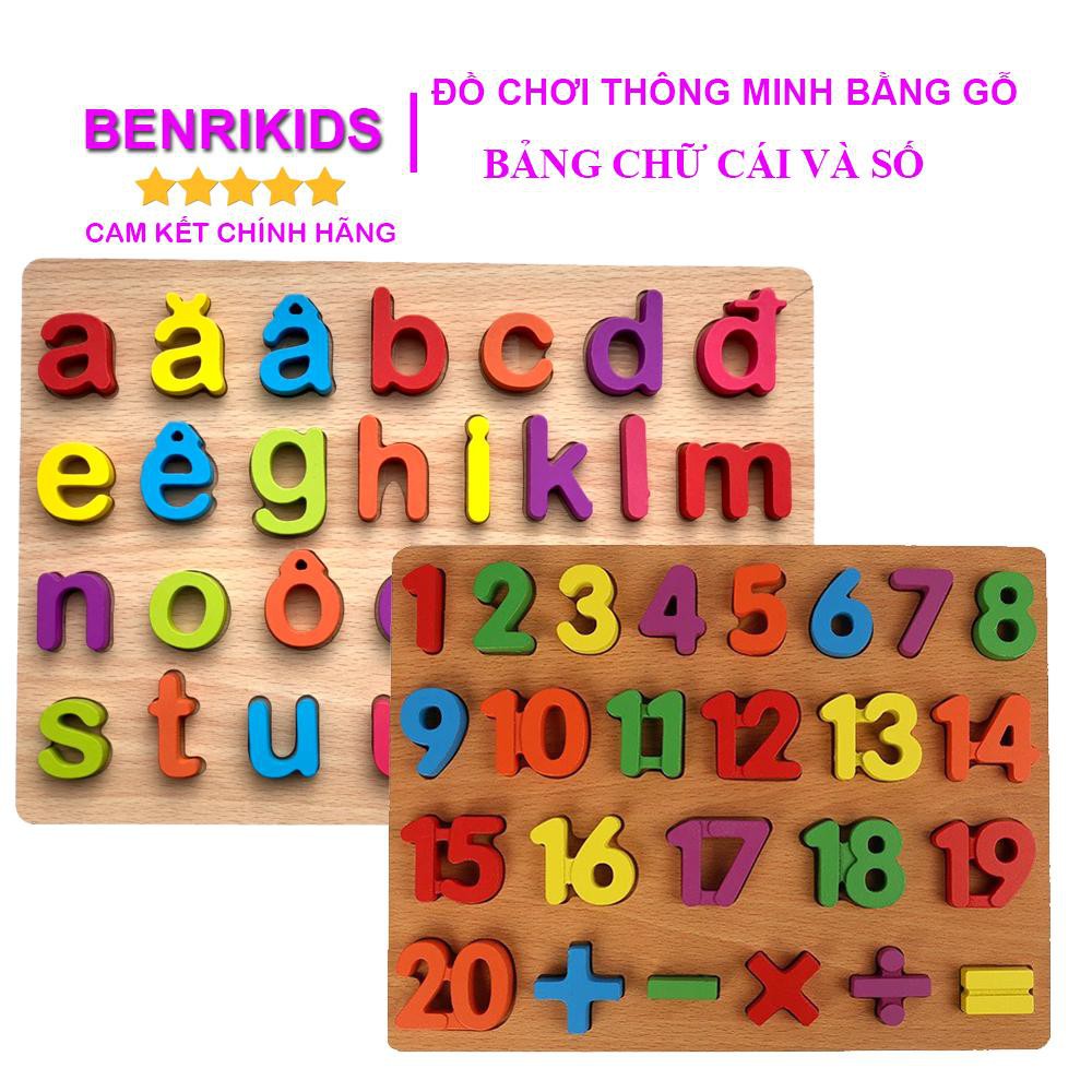 Set 2 Bảng Ghép Chữ Cái In Thường Tiếng Việt Và Số Đếm 1-20 Kèm Phép Tính Benrikids Bằng Gỗ