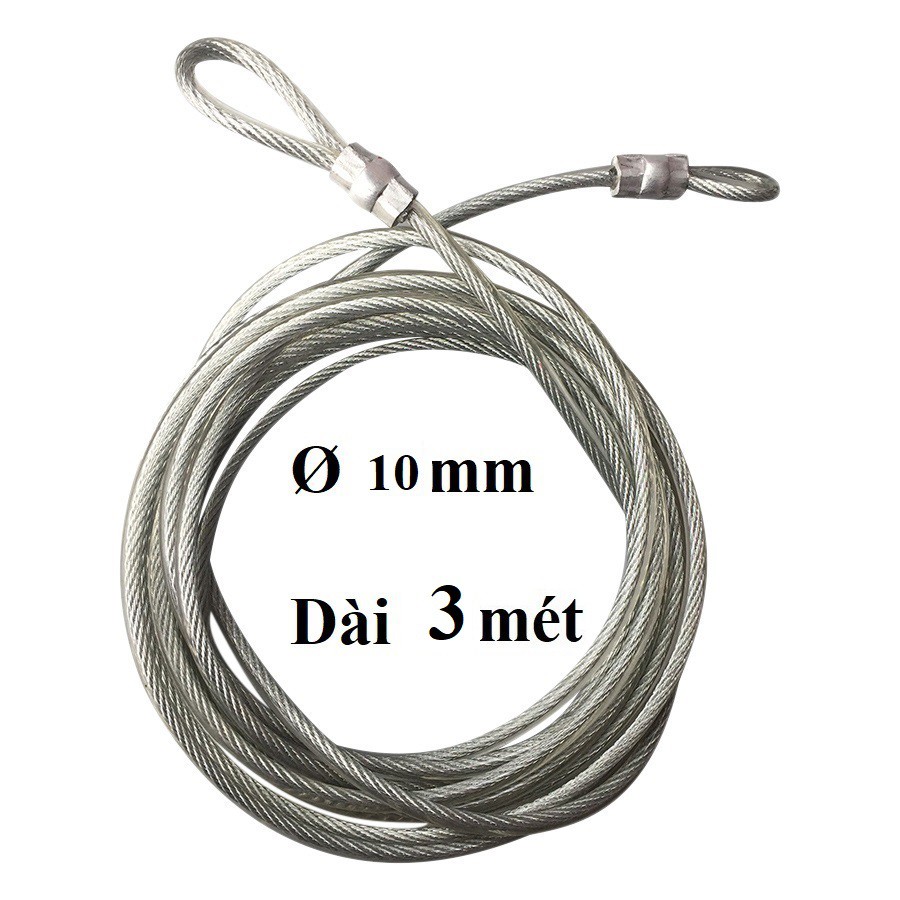 Dây cáp khóa xe bọc nhựa Ø 10mm -  Dài 3 mét