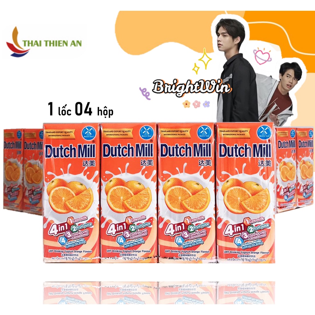 Sữa chua BrightWin F4 phim Vườn Sao Băng Thái Lan sữa chua uống tiệt trùng vị cam Dutch Mill orange