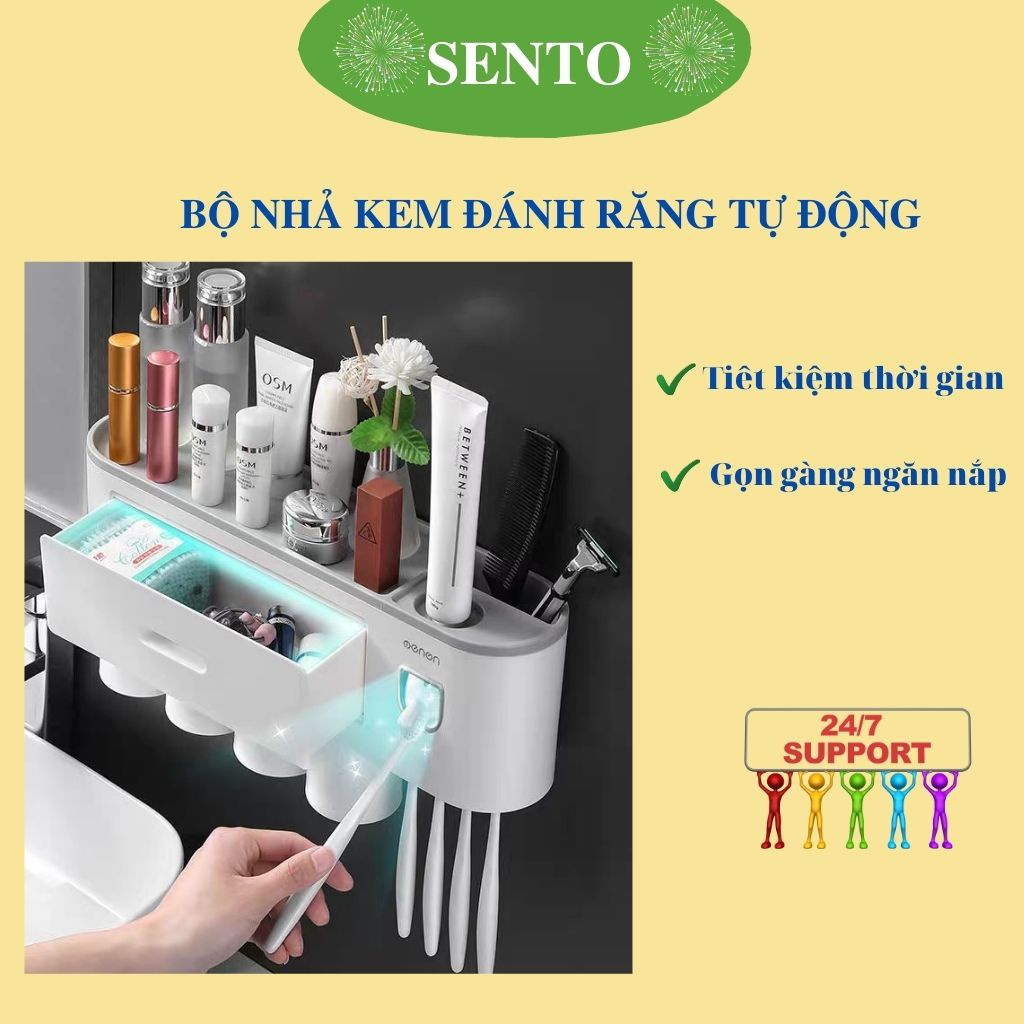 Bộ Nhả Kem Đánh Răng Tự Động, Kệ Để Đồ Phòng Tắm Cao Cấp - Bảo Hành 12 Tháng