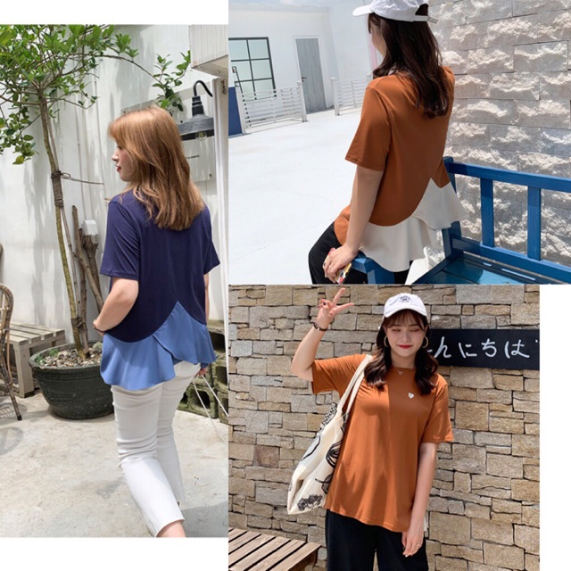 Áo thun big size trái tim lưng phối màu bèo tầng size lớn 65-100kg