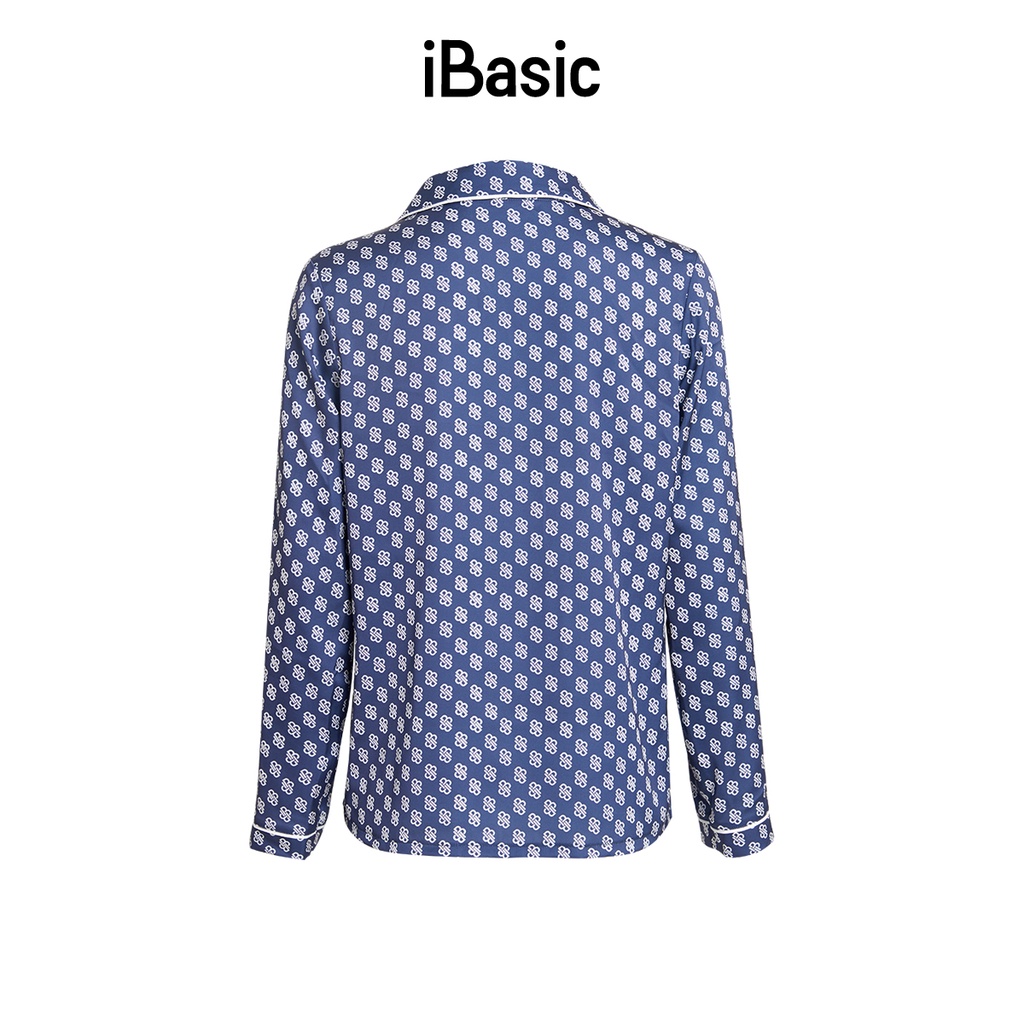 Áo pyjama nữ lụa Satin tay dài hoạ tiết icon iBasic HOMW029T