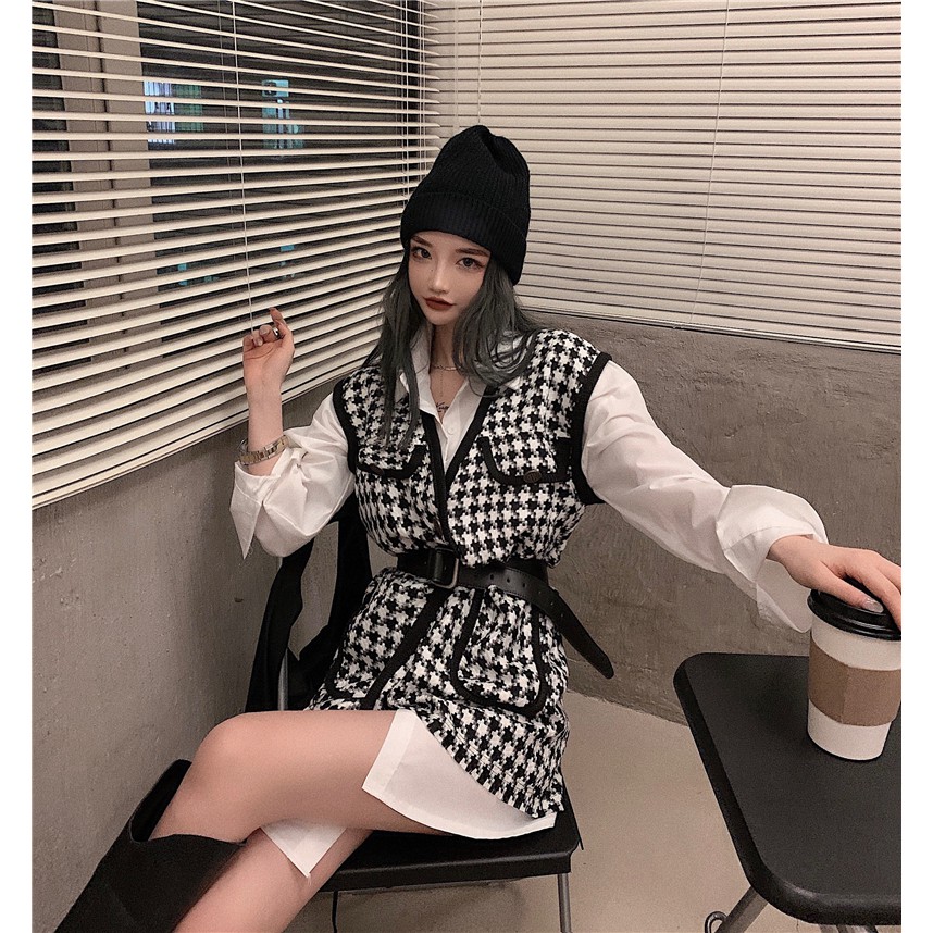 Áo Khoác Vest Không Tay Cổ Chữ V Phối Túi Họa Tiết Caro Thanh Lịch | BigBuy360 - bigbuy360.vn