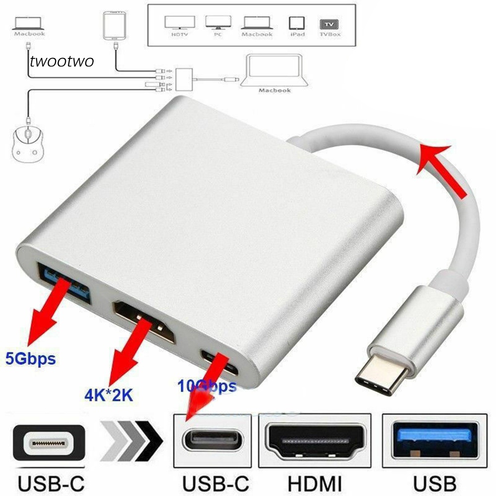 Haio| Cáp Chuyển Đổi 3 Trong 1 Từ Cổng Type-C Sang USB-C USB 3.0 4K HDMI-compatible