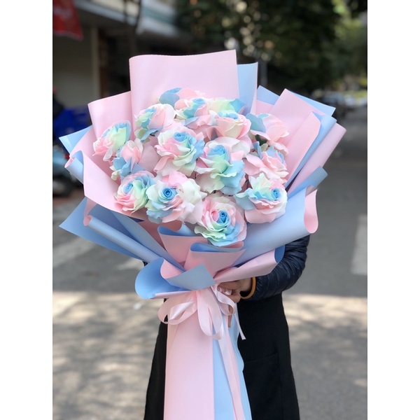 Bó hoa sáp cao cấp 15 bông dạ quang 7 màu pastel phát sáng trong đêm làm quà tặng 8/3