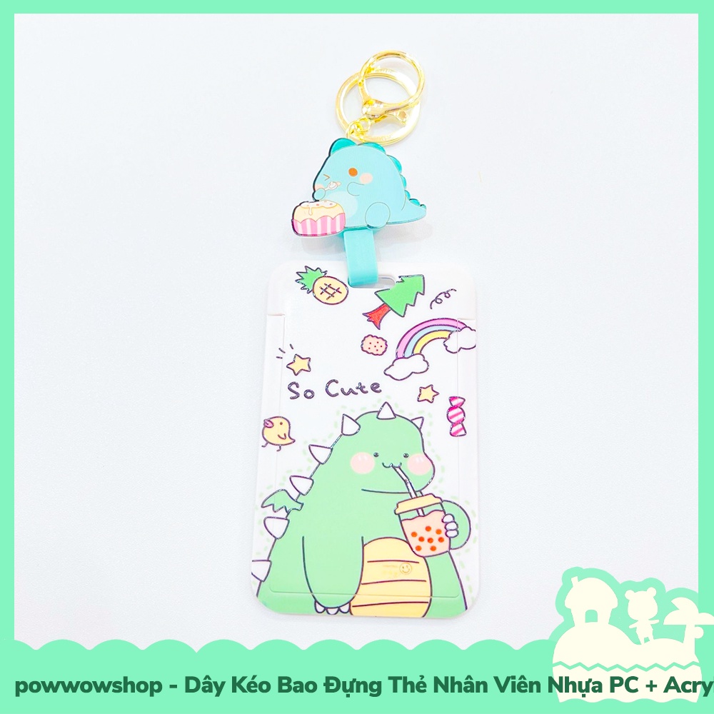 [Sẵn VN - Hỏa Tốc] Dây Kéo Bao Đựng Thẻ Nhân Viên Nhựa PC + Acrylic Mẫu Nhân Vật Hoạt Hình Dinosaur &amp; Milk Tea