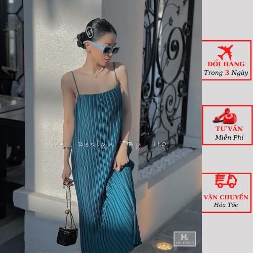 Váy 2 dây xếp ly nữ dáng dài maxi suông cao cấp ulzzang Hàn Quốc đi biển