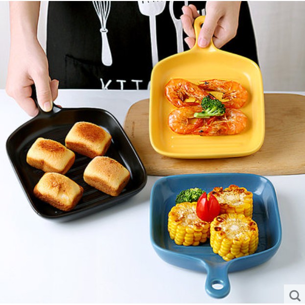 Đĩa sứ có tay cầm nhiều màu sắc, Đĩa nướng vuông có tay cầm