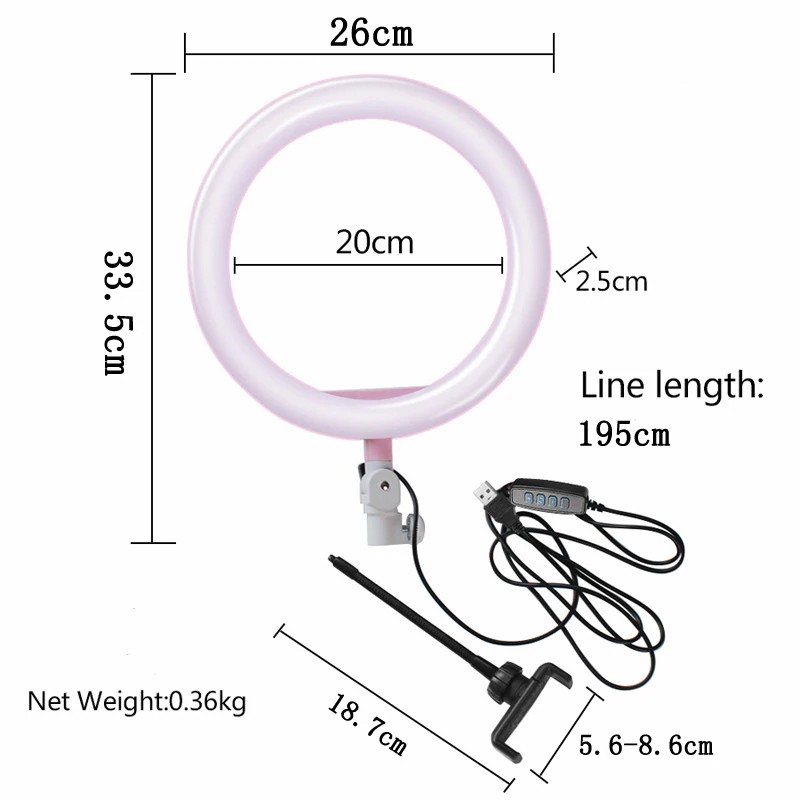 Đèn Hỗ Trợ Livestream - Bán Quần Áo Thời Trang Trang Điểm - Màu Đen Hồng -Ring led 26 cm / 10 in 30 w 3 Chế Độ Ánh Sáng