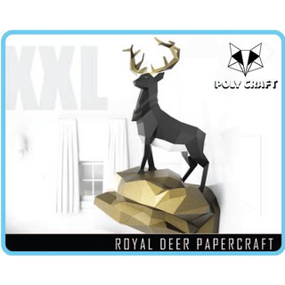 Mô hình giấy decor trang trí tường động vật hình Nai sừng tấm 3D POLYCRAFT