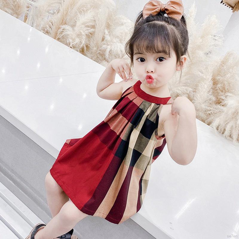 Đầm Công Chúa Không Tay Họa Tiết Kẻ Sọc Caro Xinh Xắn Cho Bé Gái