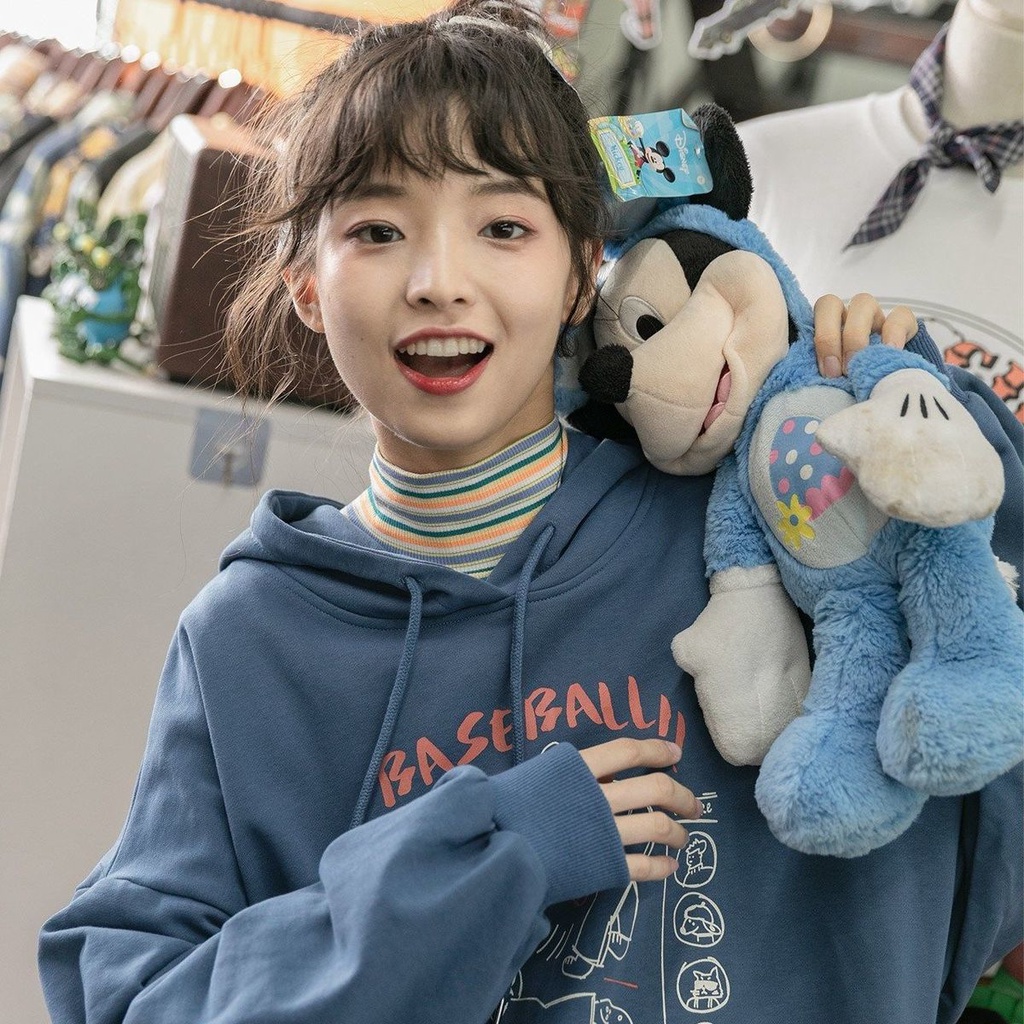 Áo hoodie dài tay dáng rộng in họa tiết hoạt hình phong cách Hàn Quốc thời trang thu đông xinh xắn cho nữ