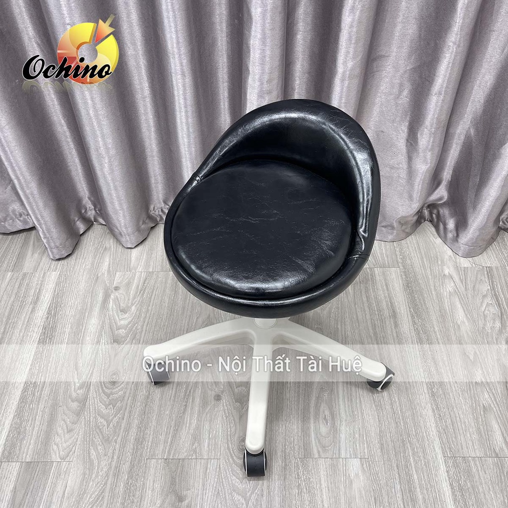 Ghế Trang Điểm Xoay, Ghế Spa Mẫu Tựa Thấp Chân Nhựa Trắng Sang Chảnh