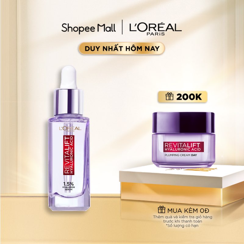 [Mã FMCGMALL -8% đơn 250K] Serum siêu cấp ẩm sáng da L'Oreal Paris pure Hyaluronic Acid 1.5% 30ml