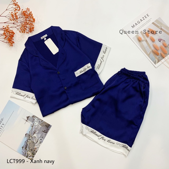 Bộ Đồ Ngủ - Bộ Mặc Nhà Lụa satin phối chữ Cộc Đùi | BigBuy360 - bigbuy360.vn