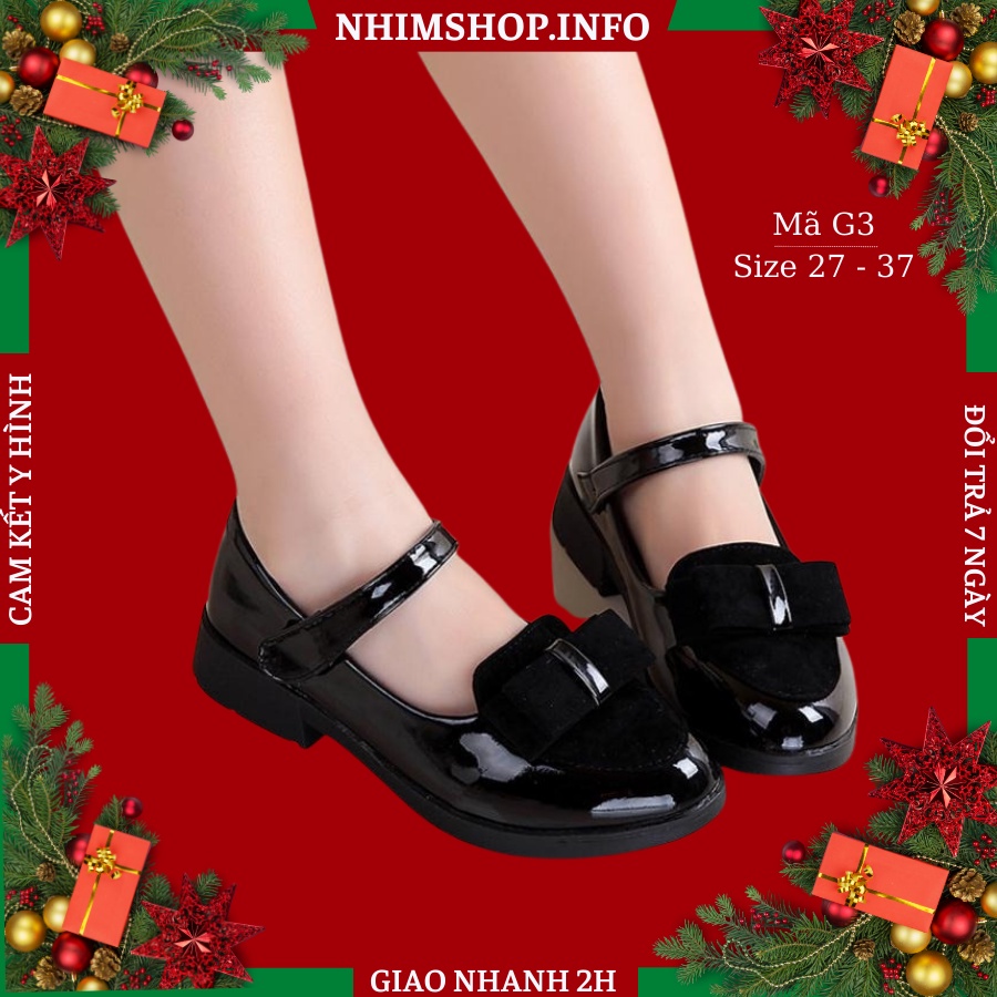 ☏Giày búp bê bé gái màu đen da bóng thời trang lên chân rất sang quai dán tiện dụng đi học chơi cho 3 - 12 tuổi G3
