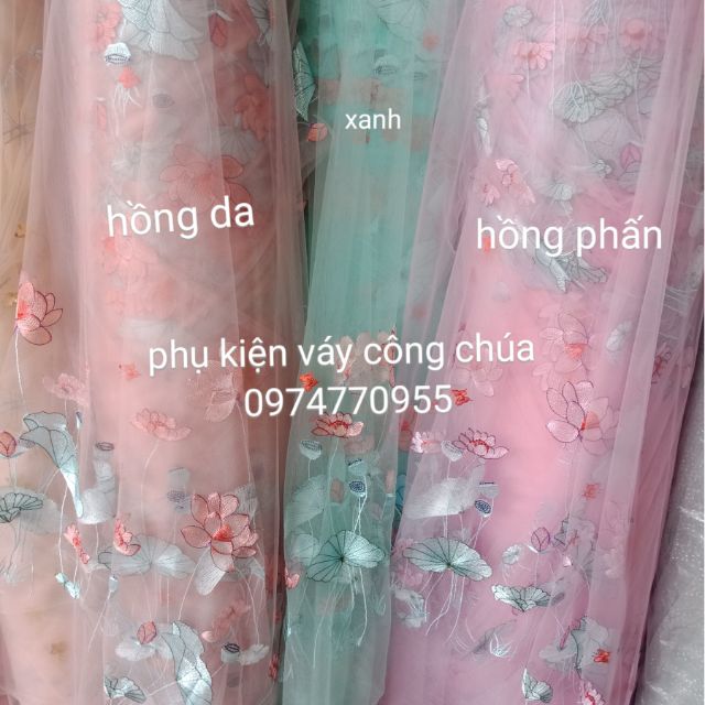 Voan lưới thêu hoa sen