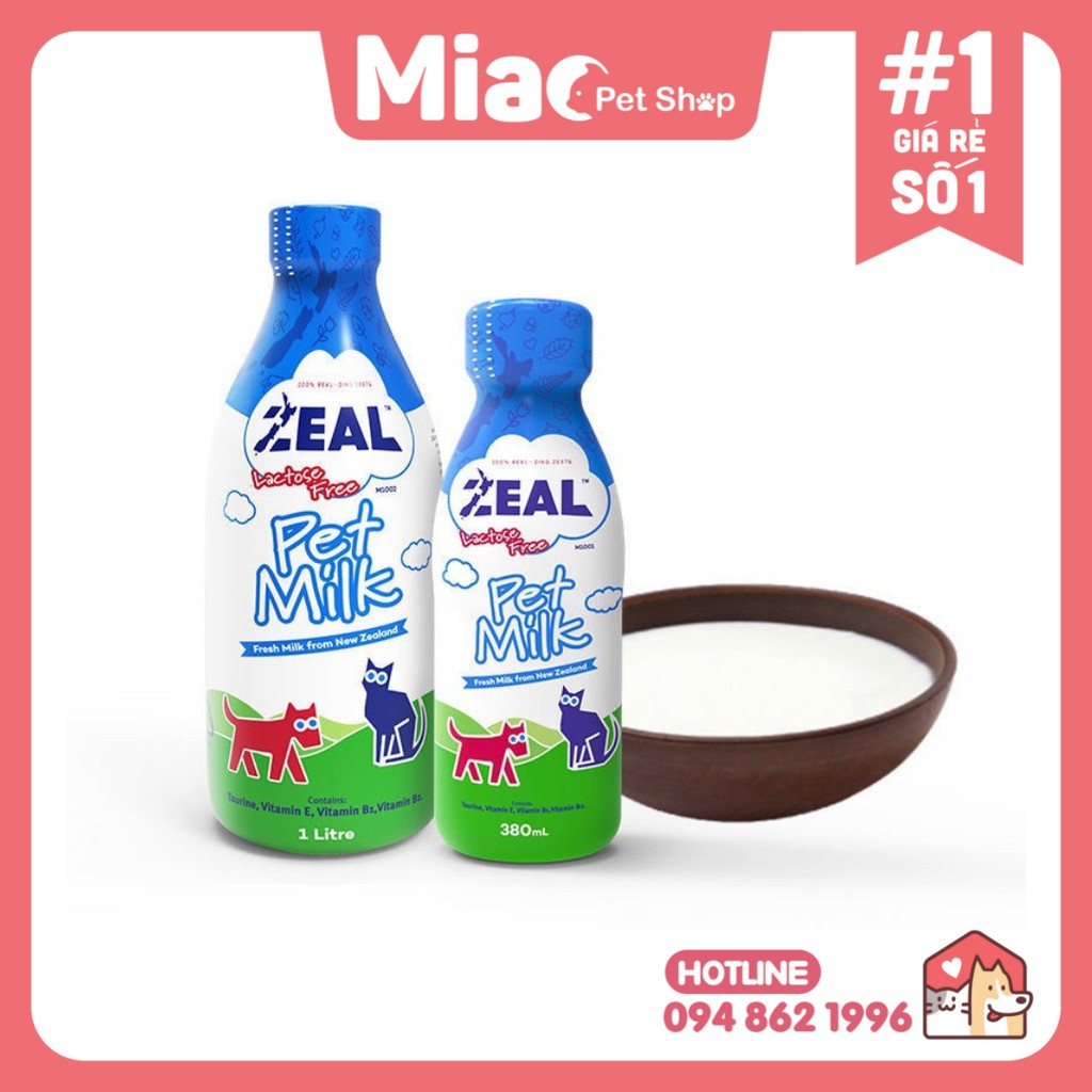 Sữa ZEAL - Sữa tươi dê tiệt trùng không chứa Lactose cho chó mèo chai 380ml