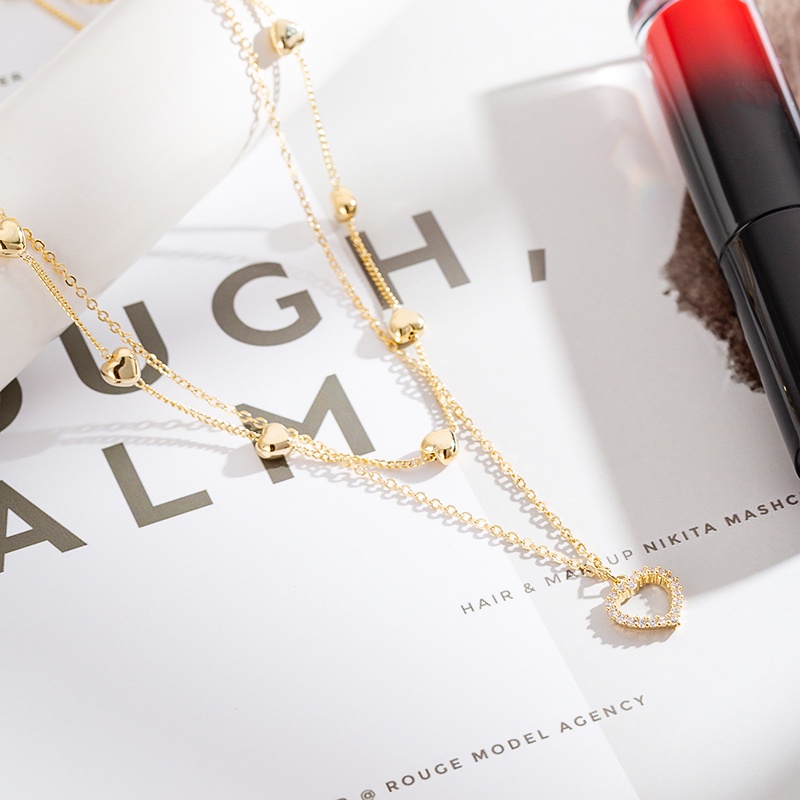 Thời Trang vòng cổ Hai Lớp Mặt Hình Trái Tim Phong Cách Hàn Quốc Cho Nữ