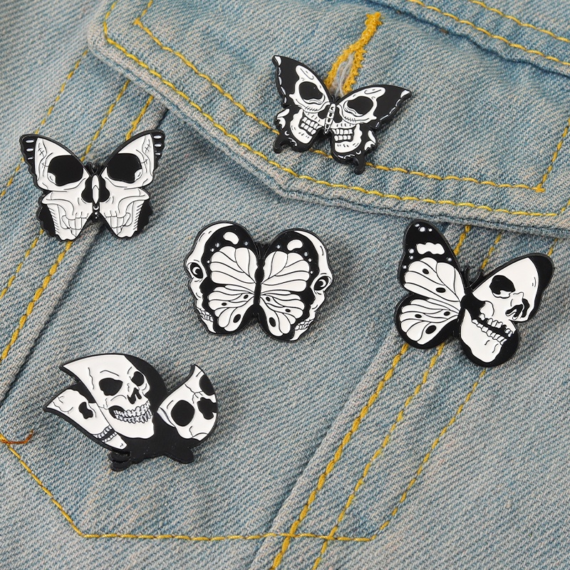Ghim cài áo QIHE JEWELRY hình đầu lâu tráng men phong cách punk 5 kiểu dáng lựa chọn