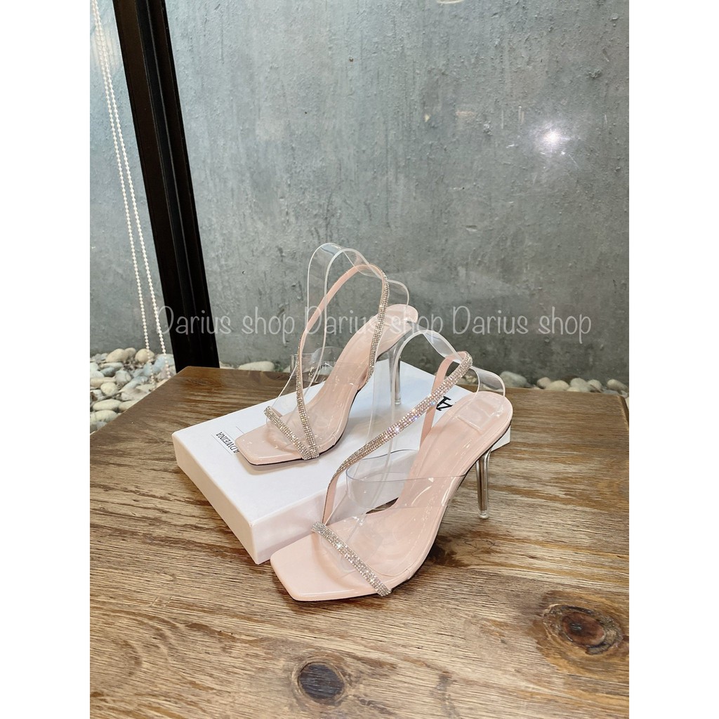 Giày sandal quai chéo đính đá gót nhọn 9cm - N385
