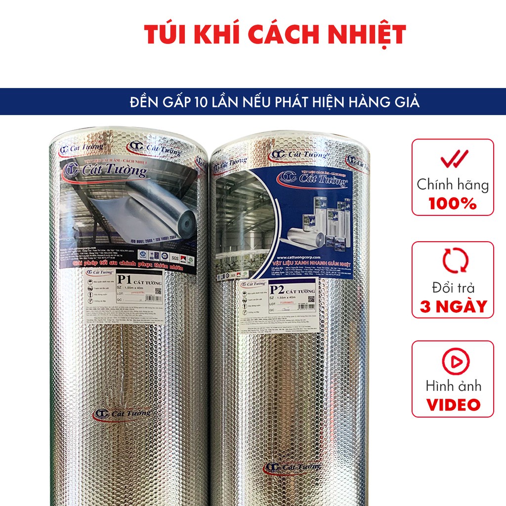 Tấm cách nhiệt chống nóng Cát Tường khổ 1.55m, Miếng cách nhiệt bạc túi khí chống nắng, cách âm tường, trần nhà hiệu quả