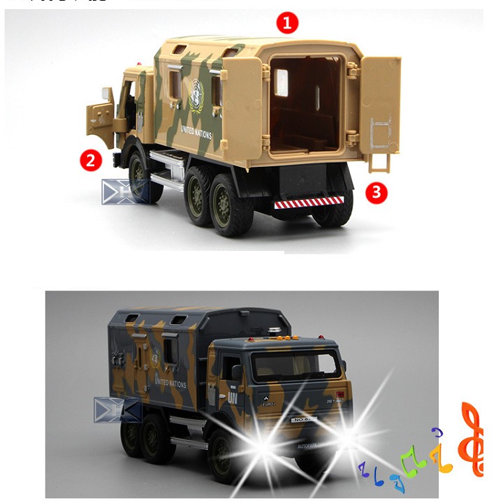 Đồ chơi xe tải quân đội chạy cót tỉ lệ 1:32 có âm thanh đèn e xmô hình đồ chơi trẻ em