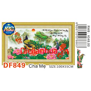 Tranh đính đá chim công CHA MẸ.Kích thước: 100x55cm