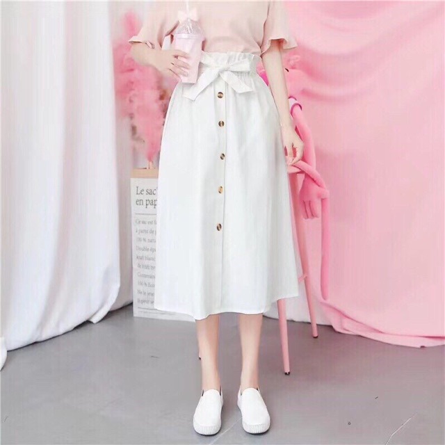 Chân váy kaki nơ bản khuy gỗ hàng Quảng Châu