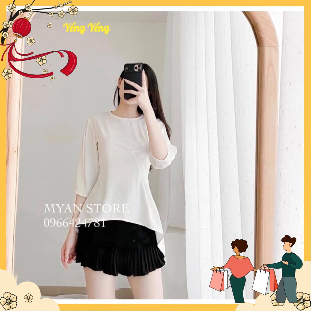 ANU189 - ÁO SƠ MI NỮ LỤA TRẮNG VẠT CHÉO TAY LỠ